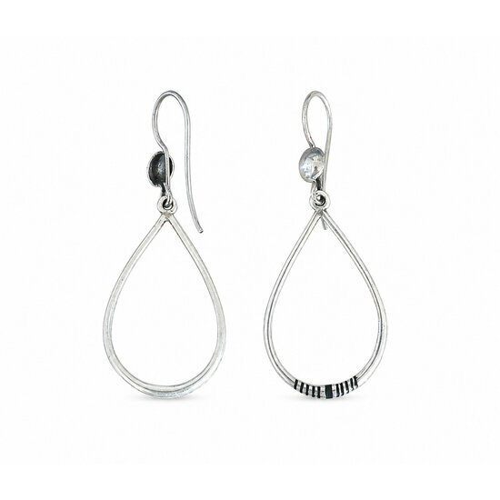 Sterling Silver & Ebony Teardrop Earrings – Handmade Long Drop Earrings Handmade 925 Silver Earrings – Graphic Teardrop Drops