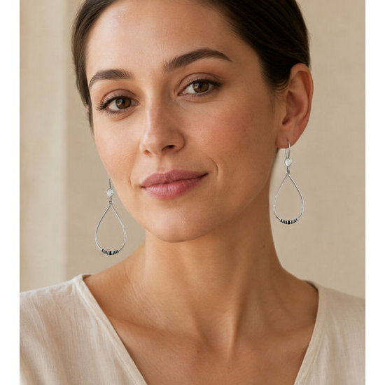 Sterling Silver & Ebony Teardrop Earrings � Handmade Long Drop Earrings