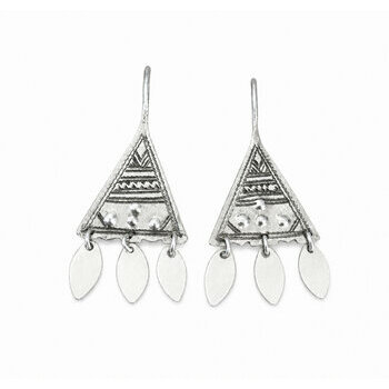Sterling Silver Drop Earrings – Engraved Boho Chic Jewelry Sterling Silver Drop Earrings – Bohemian Triangular Design