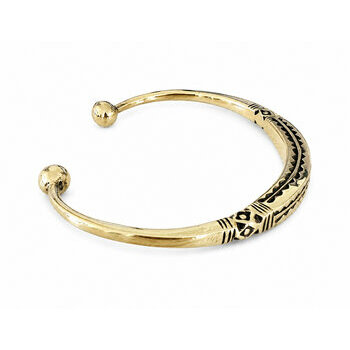 Slim Tuareg Brass Cuff – Handmade Engraved Open Bracelet Handmade Gold Tone Cuff – Tuareg Bracelet with Geometric Engravings