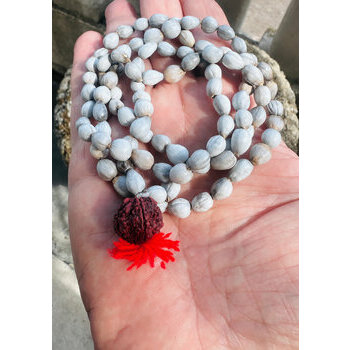 Natural Seed Mala Necklace with Rudraksha – Handmade Meditation Jewelry Job’s Tears Meditation Mala – Natural Seed and Rudraksha Detail