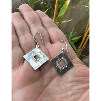 Sterling Silver Square Drop Earrings – Handmade Geometric Jewelry Sterling Silver Drop Earrings in Hand – Handmade Open Square Design