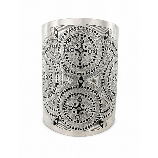 Wide Mauritanian Silver Alloy Cuff – Handmade Engraved Bracelet Wide Mauritanian Cuff – Silver Alloy Bracelet with Engraved Patterns