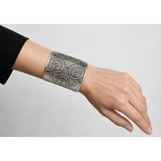 Wide Mauritanian Silver Alloy Cuff � Handmade Engraved Bracelet