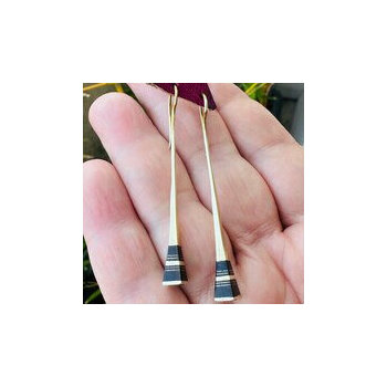 Brass & Ebony Drop Earrings – Handmade Tuareg Long Earrings Long Brass and Ebony Earrings – Handmade Artisan Jewelry