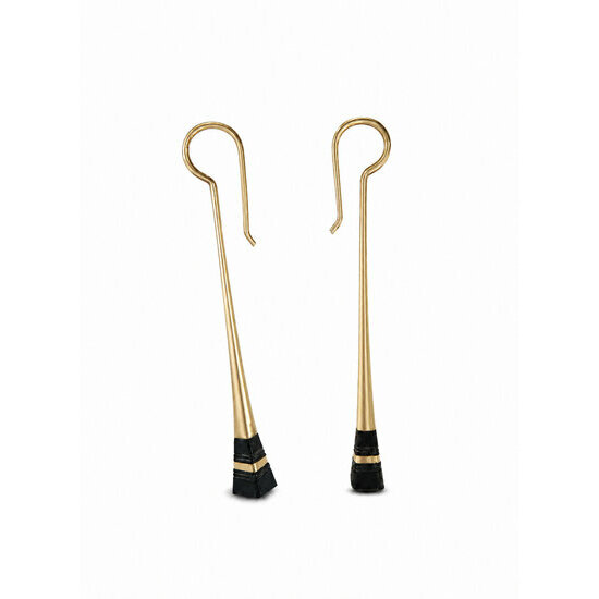 Brass & Ebony Drop Earrings – Handmade Tuareg Long Earrings Gold Drop Earrings for Women – Tuareg Brass and Ebony 6 cm