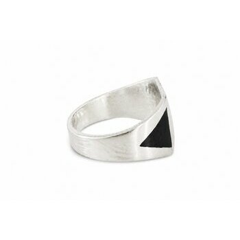 Sterling Silver & Ebony Ring – Handmade Adjustable Geometric Ring Wide 925 Sterling Silver Ring – Graphic Women’s Ring in Silver and Ebony