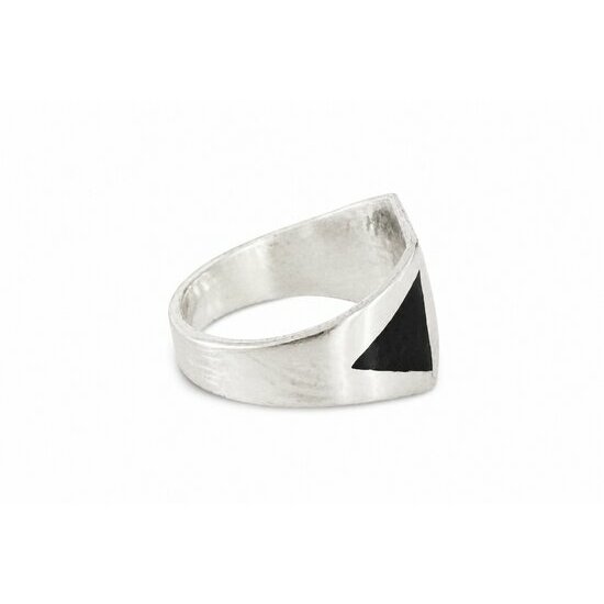 Sterling Silver & Ebony Ring – Handmade Adjustable Geometric Ring Wide 925 Sterling Silver Ring – Graphic Women’s Ring in Silver and Ebony