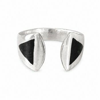Sterling Silver & Ebony Ring – Handmade Adjustable Geometric Ring Adjustable 925 Sterling Silver Ring for Women – Geometric Black and Silver Ring