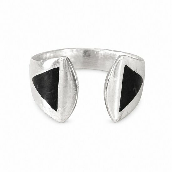 Sterling Silver & Ebony Ring � Handmade Adjustable Geometric Ring