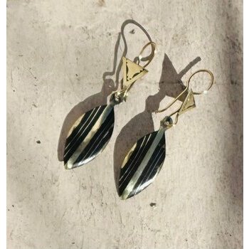 Ebony Wood & Brass Drop Earrings – Handmade Leaf Earrings Ebony Wood Drop Earrings – Black and Gold Leaf Jewelry