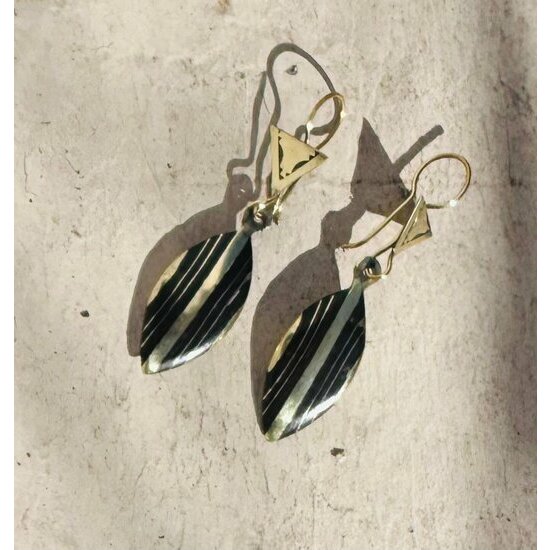 Ebony Wood & Brass Drop Earrings � Handmade Leaf Earrings