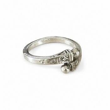 Open Sterling Silver Ring – Handmade Engraved Adjustable Ring with Ball Ends Open Sterling Silver Ring for Women – Adjustable Engraved Design