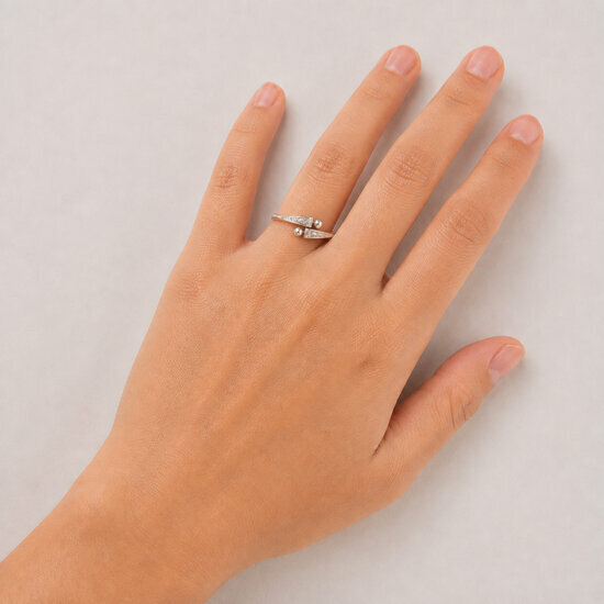 Open Sterling Silver Ring � Handmade Engraved Adjustable Ring with Ball Ends