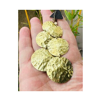 Hammered Brass Drop Earrings – Handmade Gold Tone Statement Earrings Large Handmade Gold Earrings – Hammered Brass Artisan Jewelry