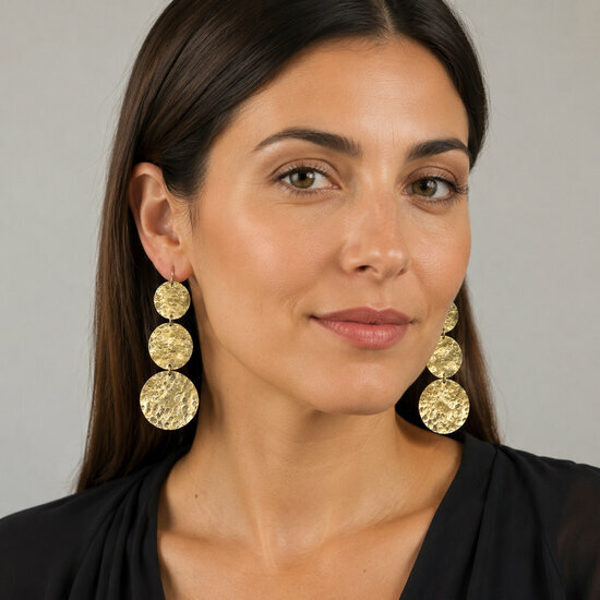 Hammered Brass Drop Earrings � Handmade Gold Tone Statement Earrings