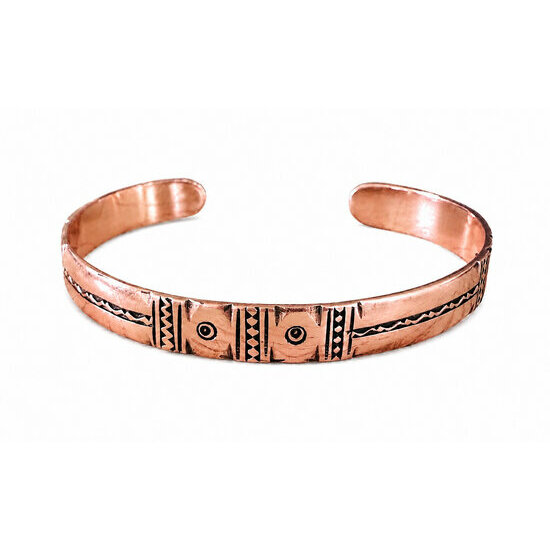 Solid Copper Engraved Bracelet – Adjustable Handmade Cuff for Men and Women