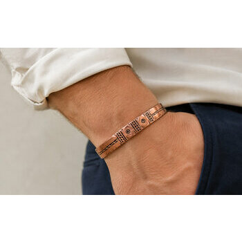 Solid Copper Engraved Bracelet – Adjustable Handmade Cuff for Men and Women