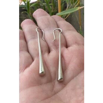 Long Silver Drop Earrings – Handmade Minimalist 700 Silver Earrings Handmade 700 Silver Earrings – Long 6.5 cm Drop Earrings