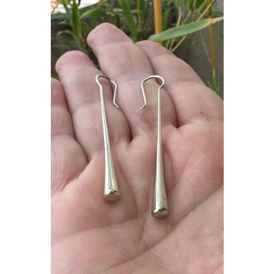 Long Silver Drop Earrings – Handmade Minimalist 700 Silver Earrings Handmade 700 Silver Earrings – Long 6.5 cm Drop Earrings