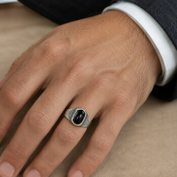 Black Onyx Sterling Silver Ring – Handmade Adjustable Tuareg Ring Men’s Black Onyx Sterling Silver Ring Worn – Adjustable Black Stone Ring