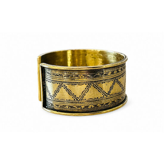 Gold Tone Cuff Bracelet for Men Women – Wide Hand Engraved Brass Cuff Gold Cuff Bracelet – Wide Handmade Brass Jewelry