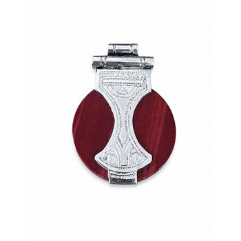Red Jasper Sterling Silver Pendant – Hand Engraved Tuareg Jewelry Red Stone Sterling Silver Pendant – Handmade Natural Jasper Jewelry