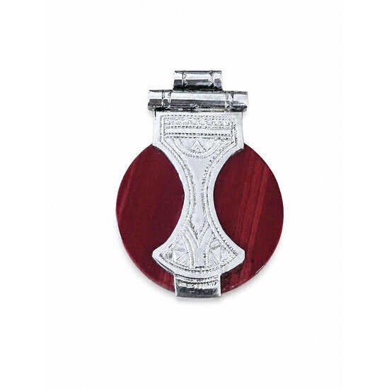 Red Jasper Sterling Silver Pendant – Hand Engraved Tuareg Jewelry Red Stone Sterling Silver Pendant – Handmade Natural Jasper Jewelry