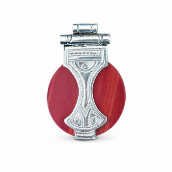 Red Jasper Sterling Silver Pendant – Hand Engraved Tuareg Jewelry Natural Red Jasper Pendant – 925 Sterling Silver with Hand Engraving