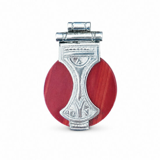 Red Jasper Sterling Silver Pendant – Hand Engraved Tuareg Jewelry Natural Red Jasper Pendant – 925 Sterling Silver with Hand Engraving