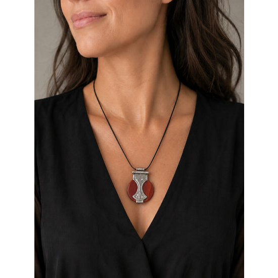 Red Jasper Sterling Silver Pendant � Hand Engraved Tuareg Jewelry