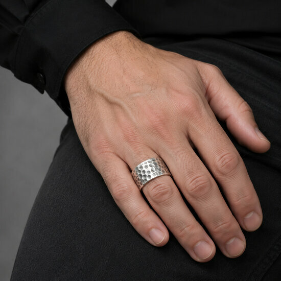 Brutalist Sterling Silver Ring – Wide Handmade Hammered Band