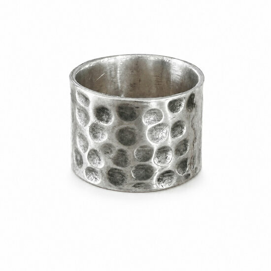 Brutalist Sterling Silver Ring – Wide Handmade Hammered Band