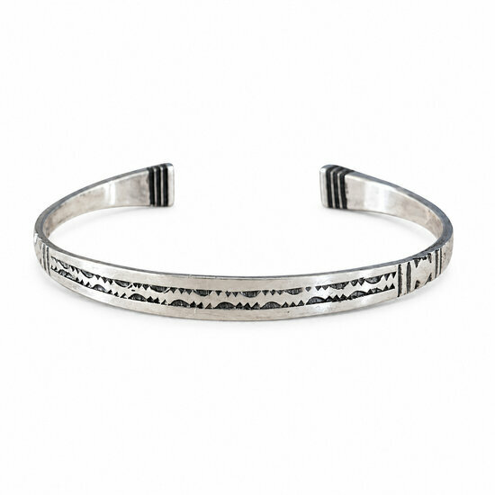 Unisex Sterling Silver & Ebony Bracelet � Slim Hand Engraved Cuff