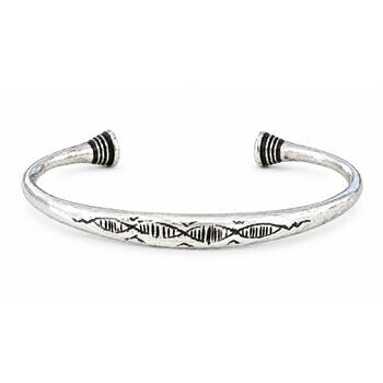 Slim Sterling Silver Bracelet – Handmade Minimalist Unisex Cuff Hand Engraved Sterling Silver Cuff – Slim Bracelet with Ebony Details