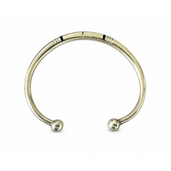 Adjustable Brass Torque Bracelet – Handmade Gold Cuff with Ball Ends Adjustable open brass bangle with ebony inlay
