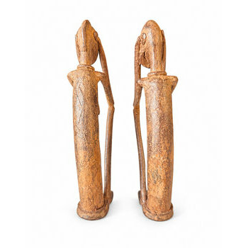 Couple Dogon en laiton – Deux statuettes assises, 18 cm Handmade Brass Dogon Couple with Bronze Patina – Rear View