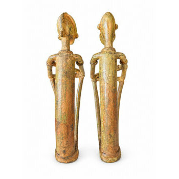 Pair of Brass Dogon Figurines – Seated Couple, 18 cm Handmade Brass Dogon Figurines, 18 cm – Rear View