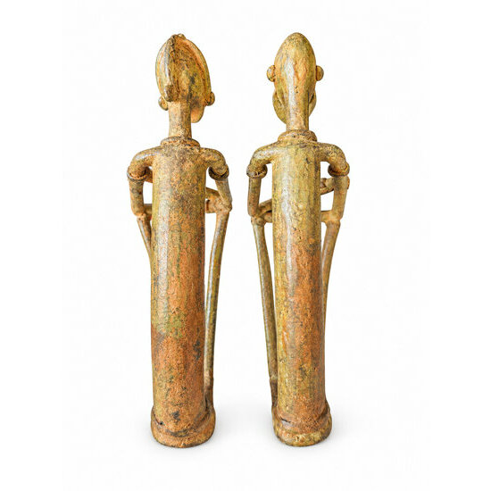 Pair of Brass Dogon Figurines – Seated Couple, 18 cm Handmade Brass Dogon Figurines, 18 cm – Rear View
