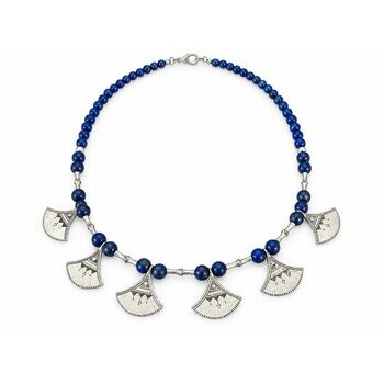Lapis Lazuli & Sterling Silver Necklace – Shat Shat, 16.14 Inches Handmade Lapis Lazuli and Sterling Silver Necklace, 16.14 Inches – Full View with Clasp