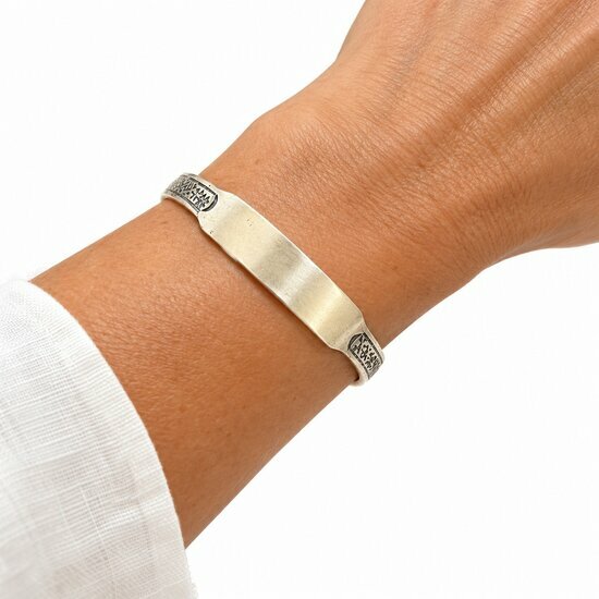 Silver Alloy Bracelet for Slender Wrists � Smooth Panel Cuff Worn on the Wrist