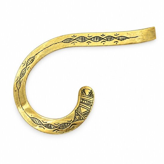 Asymmetric Brass Collar Necklace – Hand-Engraved Open Choker Brass Necklace with Tuareg Motifs – Engraving and Curled End Detail