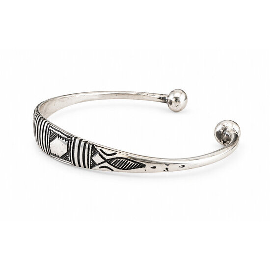 Adjustable Tuareg Sterling Silver and Ebony Cuff � Side View with Rounded Ends