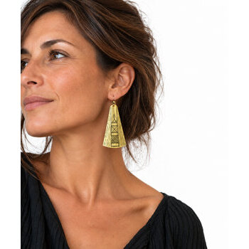 Large Brass Drop Earrings � Worn with an Evening Outfit