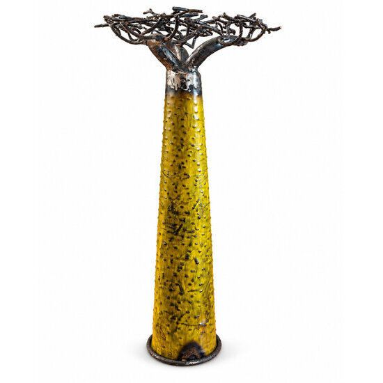 Yellow Recycled Metal Baobab Tree – Freestanding Sculpture, 60 cm Recycled Metal Tree Sculpture – Rear View of the Yellow Baobab