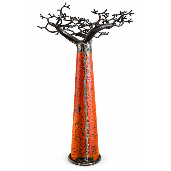 Orange Recycled Metal Tree Sculpture � Rear View and Handmade Finish