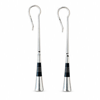 Tuareg Silver and Ebony Drop Earrings – Handmade, 6 cm Handmade Tuareg Earrings – Silver and Ebony Pair with Flared Ends