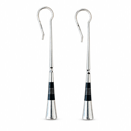 Tuareg Silver and Ebony Drop Earrings – Handmade, 6 cm Handmade Tuareg Earrings – Silver and Ebony Pair with Flared Ends