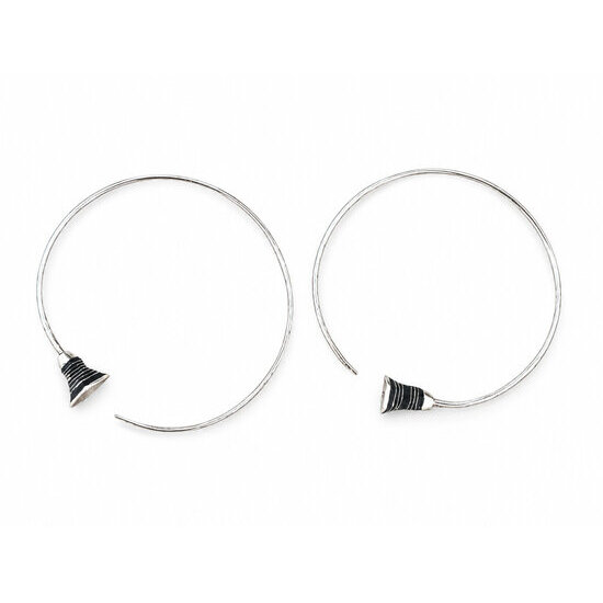 Handmade Tuareg Hoop Earrings � Sterling Silver and Ebony Pair