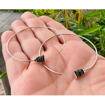 Large Silver and Ebony Hoops � 5 cm Diameter, Shown in Hand